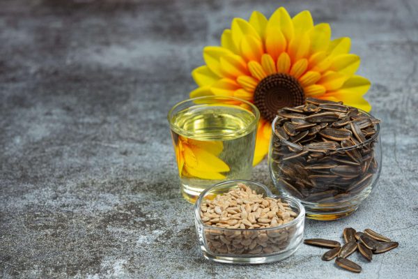 Sunflower oil on the table Sunflower oil on the table